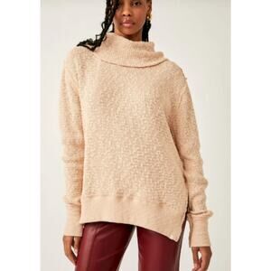 Free People Tommy Turtle Neck Slouchy Sweater M Toasted Almond Oversized Knit